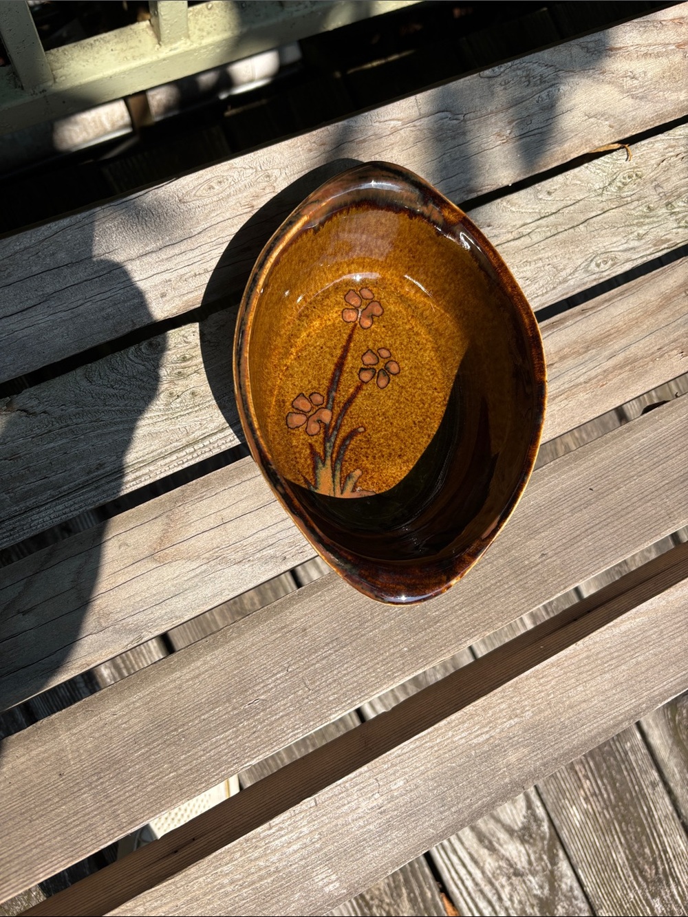 Handcrafted Brown Floral Ceramic Serving Bowl - Rustic Tableware
